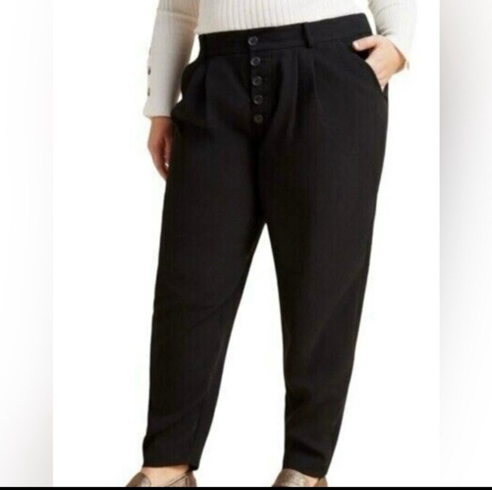 Anthropologie Trousers Women’s Size 6P Petite Sasha Button Fly Black High Waist